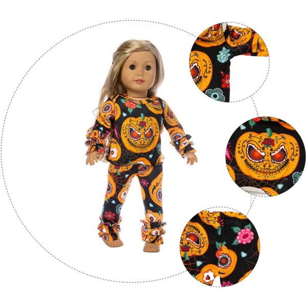Halloween-Kürbiskleid für 18-Zoll-Puppen, dekoratives Kostüm in Orange und Schwarz