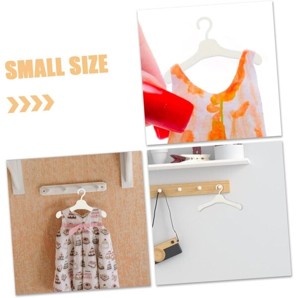 100 weiße Mini-Puppenkleiderbügel aus Kunststoff für Puppenhaus und Spielzeuggarderobe