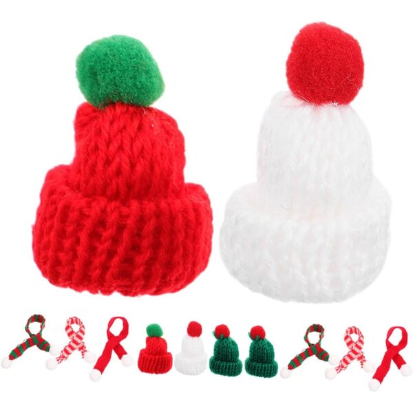 12 Mini Cappelli e Sciarpe Natalizie in Maglia per Bambole e Decorazioni Fai da Te