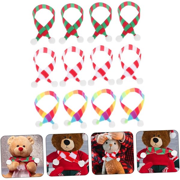 VICASKY Mini-Weihnachtsschals für Puppen und Marionetten, Set mit 12 bunten und weichen Teilen
