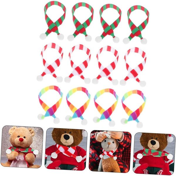 BESTonZON Set 12 Mini Sciarpe Natalizie Morbide per Bambole, Pupazzi e Decorazioni Fai da Te
