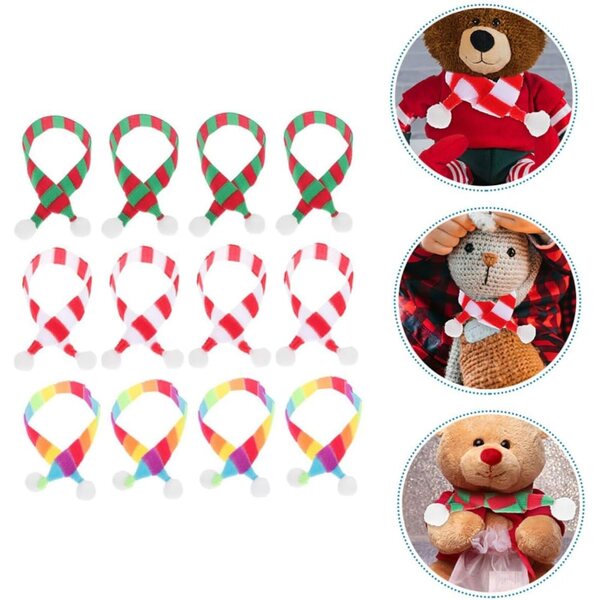 BESTonZON Set 12 Mini Sciarpe Natalizie Morbide per Bambole, Pupazzi e Decorazioni Fai da Te