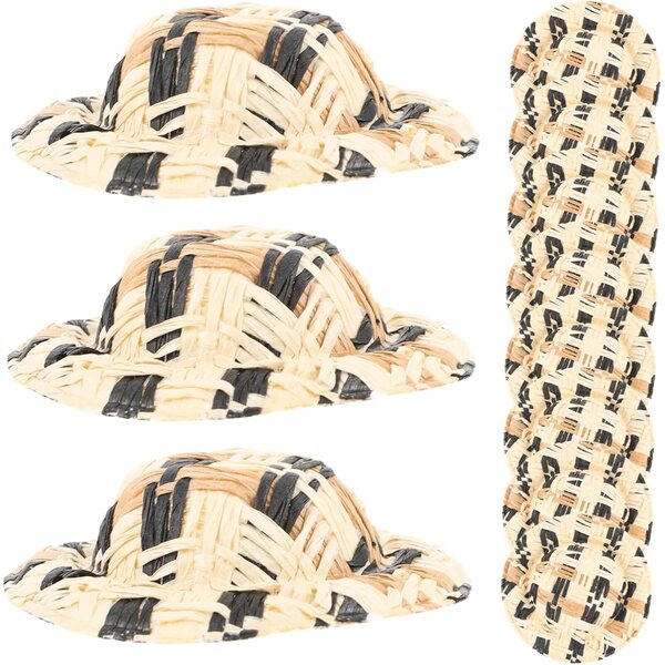 WOONEKY 20 Mini Cappelli in Paglia Intrecciata Colorati per Bambole e Decorazioni