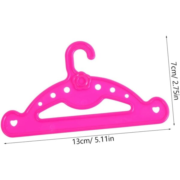 10 Grucce in Plastica Miniatura per Vestiti di Bambole Americane 13x7 cm