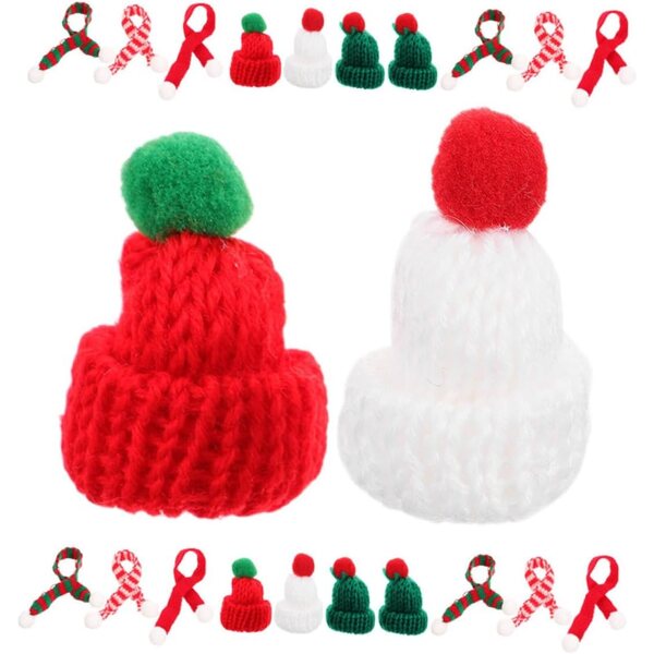 12 Mini Cappelli e Sciarpe Natalizie in Maglia Colorata per Decorazioni e Bricolage