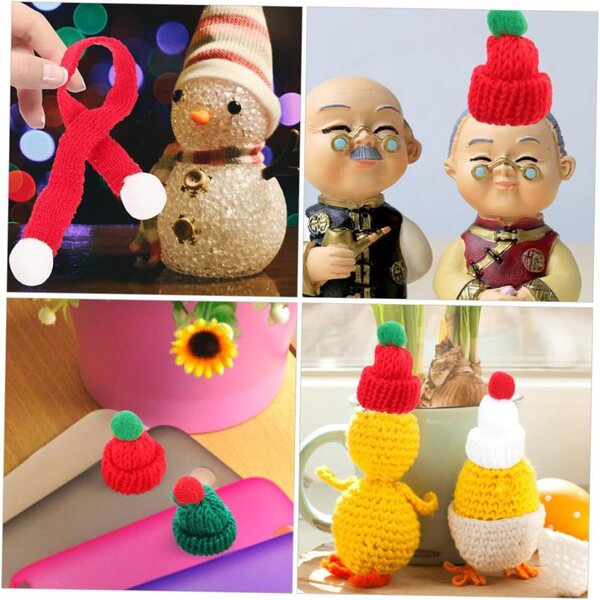 12 Mini Cappelli e Sciarpe Natalizie in Maglia Colorata per Decorazioni e Bricolage