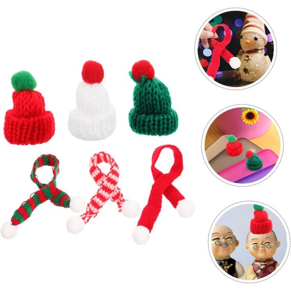 12 Mini Cappelli e Sciarpe Natalizie in Maglia Colorata per Decorazioni e Bricolage