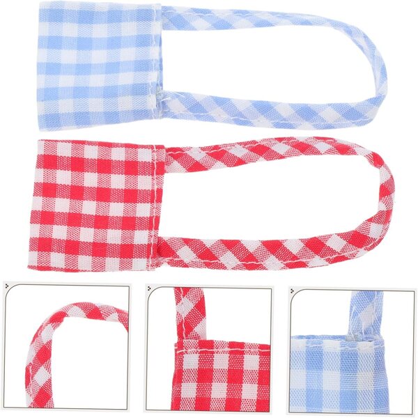 Toyvian Mini Borse a Tracolla in Tela per Bambole Motivo Quadri Blu e Rosso Set 2pz