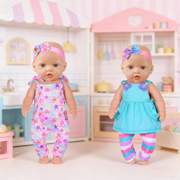 Set 5 vestiti moda per bambole 43 cm con fasce e abito abbinati, morbidi e sicuri