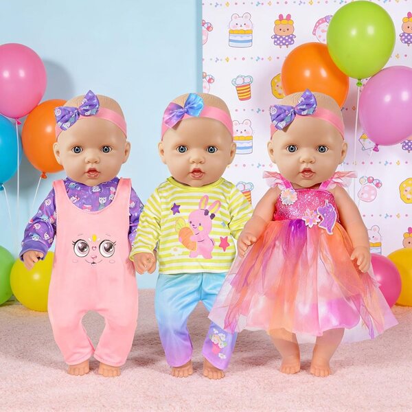 Set 5 vestiti moda per bambole 43 cm con fasce e abito abbinati, morbidi e sicuri