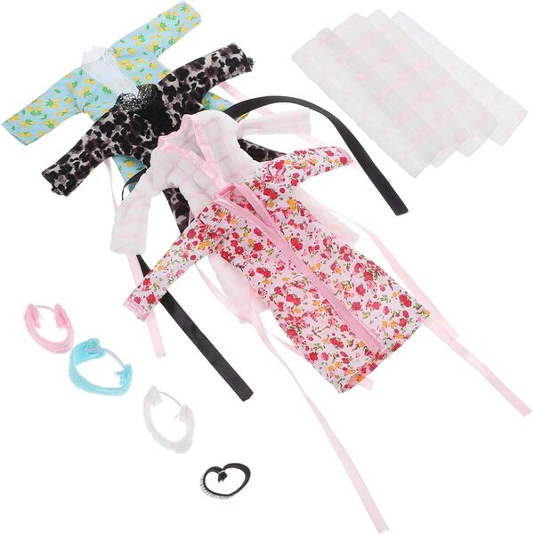 4-teiliges Puppenkleidungsset mit Bademantel, Handtuch und weichem Stirnband