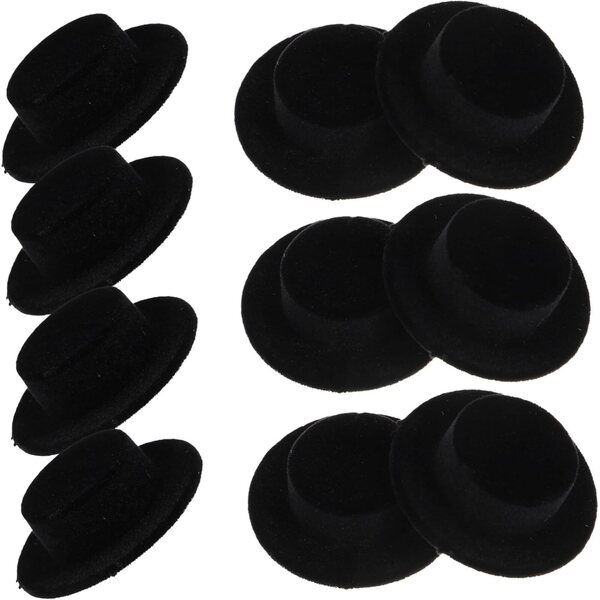 20 Mini Cappelli Neri in Resina Floccata per Decorazioni Natalizie e Lavoretti Creativi