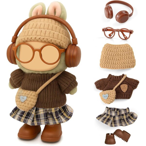 Kleidungs- und Modeaccessoires-Set für 17-cm-Puppen: Mütze, Pullover, Kleid und mehr