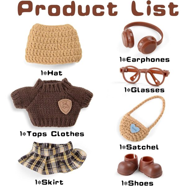 Kleidungs- und Modeaccessoires-Set für 17-cm-Puppen: Mütze, Pullover, Kleid und mehr