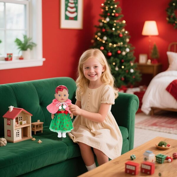 Set mit 4 Weihnachtskleidungsstücken für 30–45 cm große Puppen mit Pailletten, Plüschumhang und Zubehör
