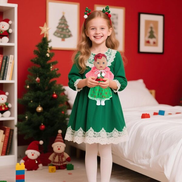 Set mit 4 Weihnachtskleidungsstücken für 30–45 cm große Puppen mit Pailletten, Plüschumhang und Zubehör
