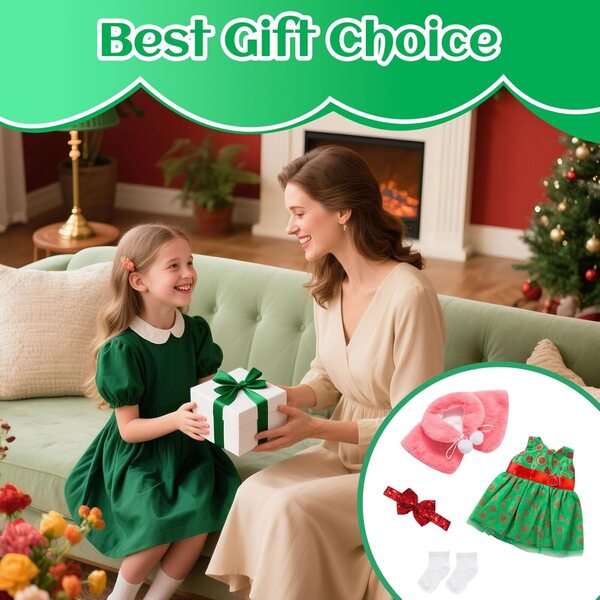 Set mit 4 Weihnachtskleidungsstücken für 30–45 cm große Puppen mit Pailletten, Plüschumhang und Zubehör