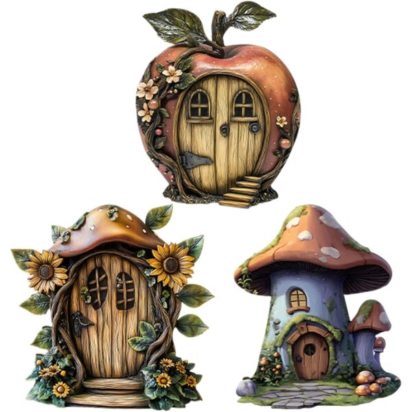 2D Feentür aus Holz für Puppenhaus, rustikales Deko-Accessoire