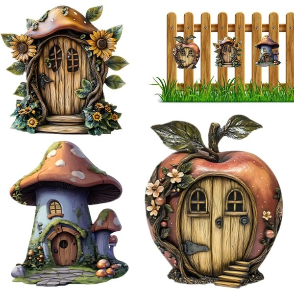 2D Feentür aus Holz für Puppenhaus, rustikales Deko-Accessoire