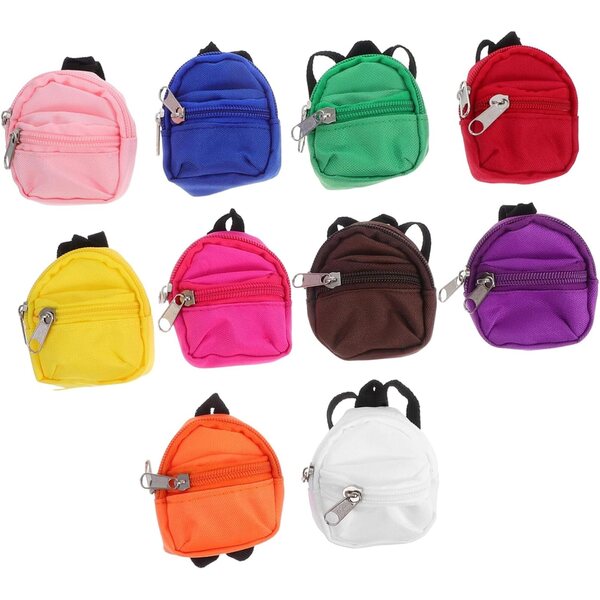 Set 10 Mini Zaini con Zip per Bambine in Stoffa - Accessori Scuola in Miniatura WEKAMOS
