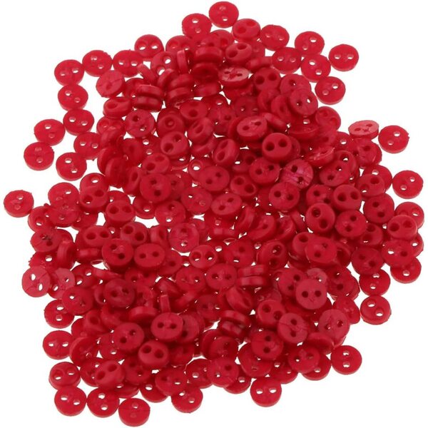 Set 300 Mini Bottoni 4mm Rosso 2 Fori per Cucito, Bambole e Artigianato Fai da Te