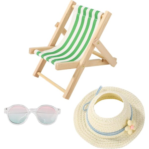 17-cm-Puppenzubehörset mit Klappstuhl, Brille und Sonnenhut