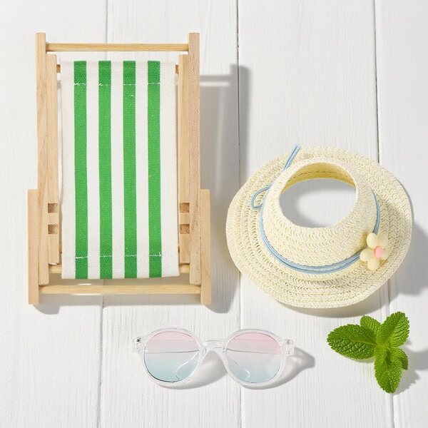 17-cm-Puppenzubehörset mit Klappstuhl, Brille und Sonnenhut
