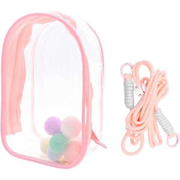 Custodia trasparente rosa Ausi per bambole 15 cm con tracolla e portachiavi in PVC