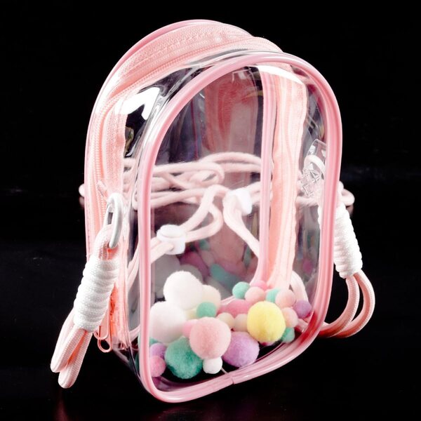 Custodia trasparente rosa Ausi per bambole 15 cm con tracolla e portachiavi in PVC