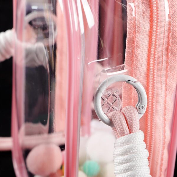 Custodia trasparente rosa Ausi per bambole 15 cm con tracolla e portachiavi in PVC