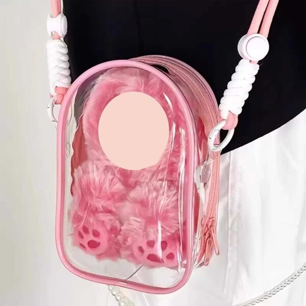 Custodia trasparente rosa Ausi per bambole 15 cm con tracolla e portachiavi in PVC