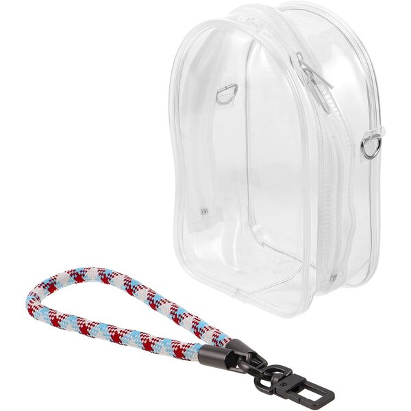 Vaguelly Transparente Tasche mit Reißverschluss und geflochtenem Riemen zur Präsentation von Puppen