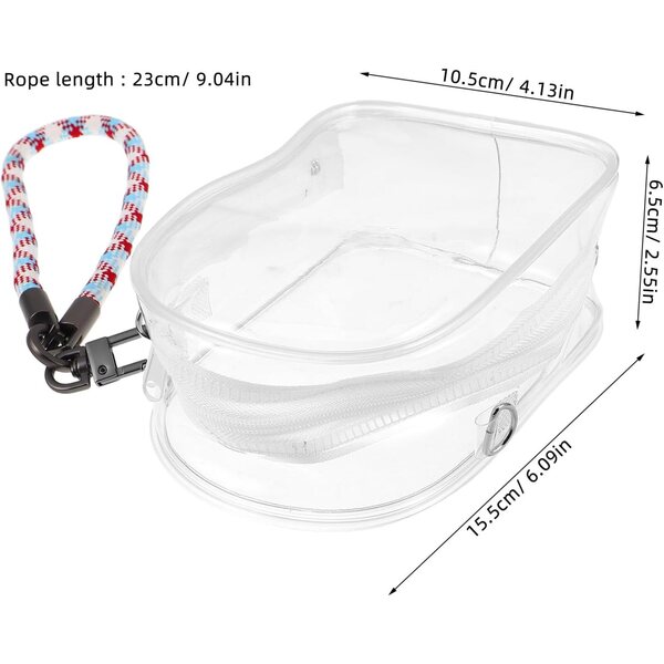 Vaguelly Transparente Tasche mit Reißverschluss und geflochtenem Riemen zur Präsentation von Puppen
