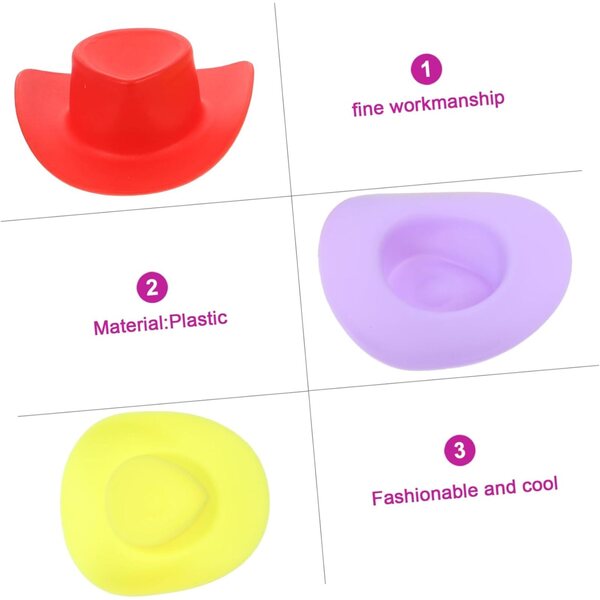 40 Mini Cappelli da Cowgirl Colorati in Plastica per Bambole e Decorazioni Fai da Te