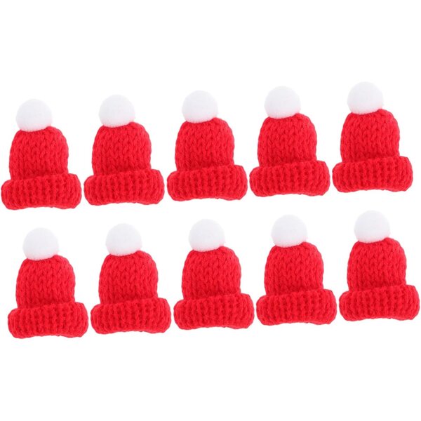 Vaguelly 12 gestrickte Mini-Weihnachtsmützen für DIY-Dekorationen