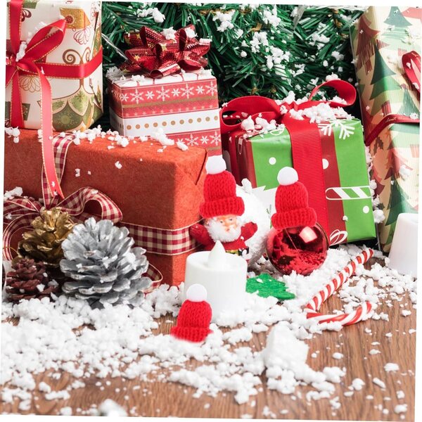 Vaguelly 12 gestrickte Mini-Weihnachtsmützen für DIY-Dekorationen
