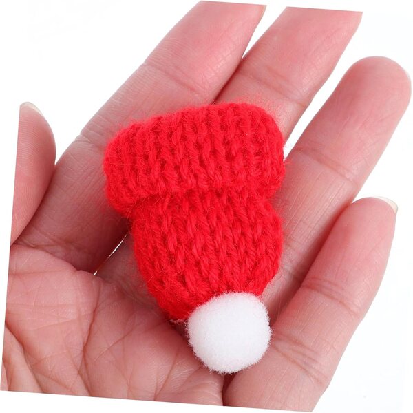 Vaguelly 12 gestrickte Mini-Weihnachtsmützen für DIY-Dekorationen