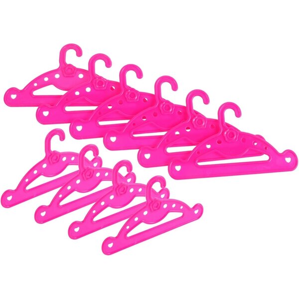 WOONEKY 10 Miniatur-Kleiderbügel aus rosa Kunststoff für Puppen 25–45 cm