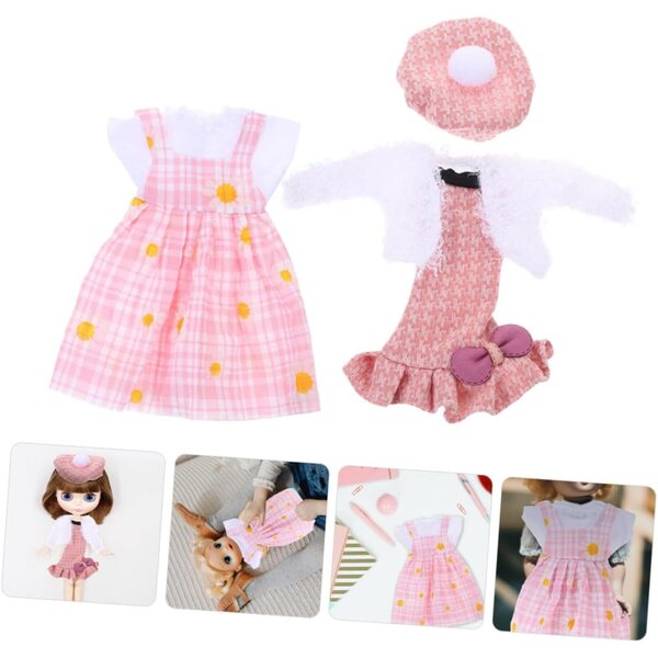 Beaupretty Vestiti per Bambole in Stoffa e Peluche Lavabili con Cappello Rosa