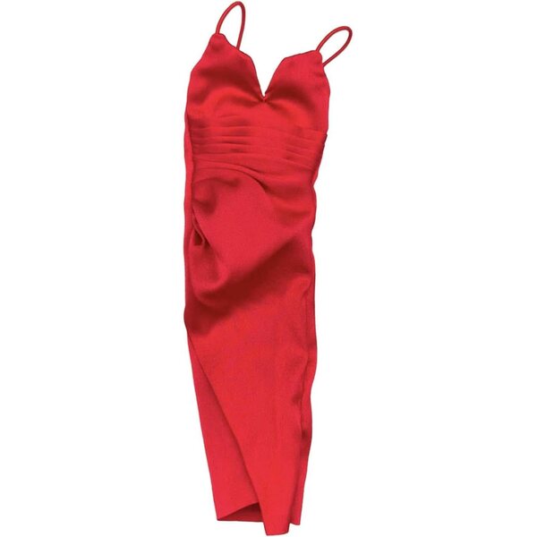 Dunkelrotes Abendkleid aus Stoff für 1:6-Puppe – elegant und realistisch