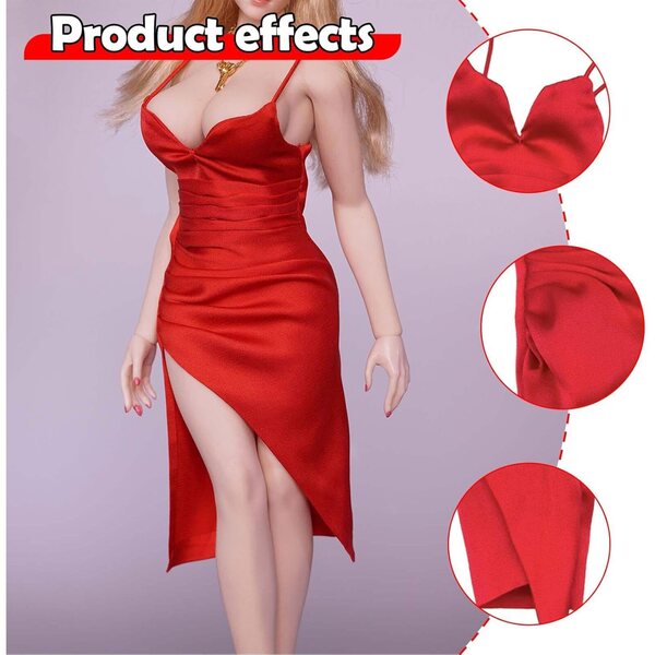 Dunkelrotes Abendkleid aus Stoff für 1:6-Puppe – elegant und realistisch