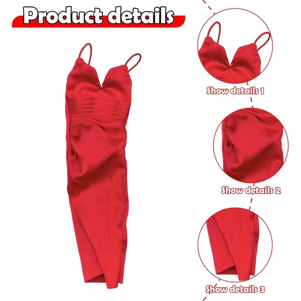 Dunkelrotes Abendkleid aus Stoff für 1:6-Puppe – elegant und realistisch