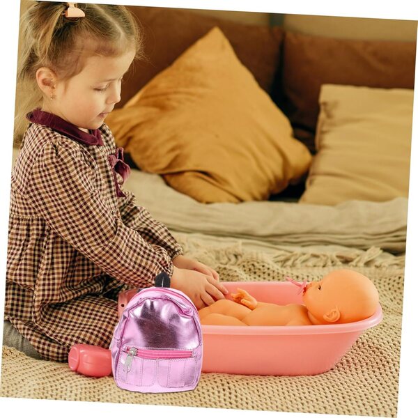 Beaupretty Mini-Rosa-Schulrucksack für Miniaturpuppen und Zubehör