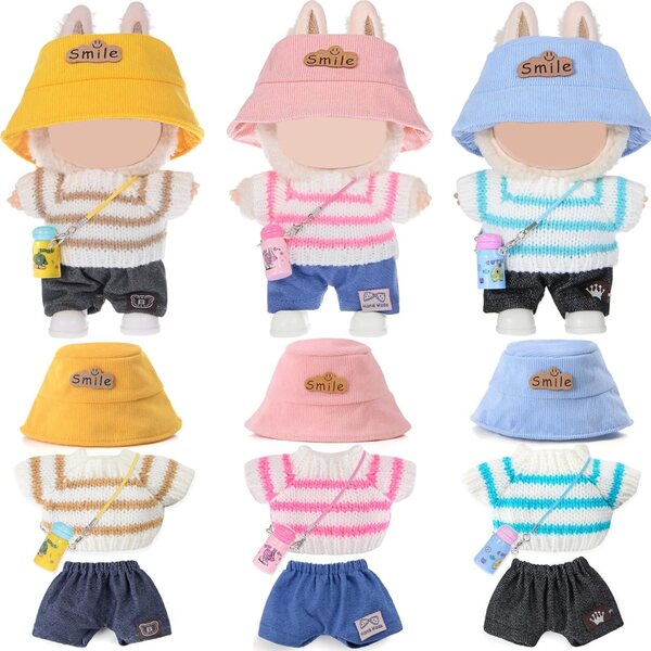 Kleidungs- und Zubehörset für 17-cm-Puppen – 3 Hüte, Pullover, Hosen und Taschen