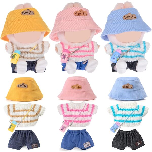 Kleidungs- und Zubehörset für 17-cm-Puppen – 3 Hüte, Pullover, Hosen und Taschen