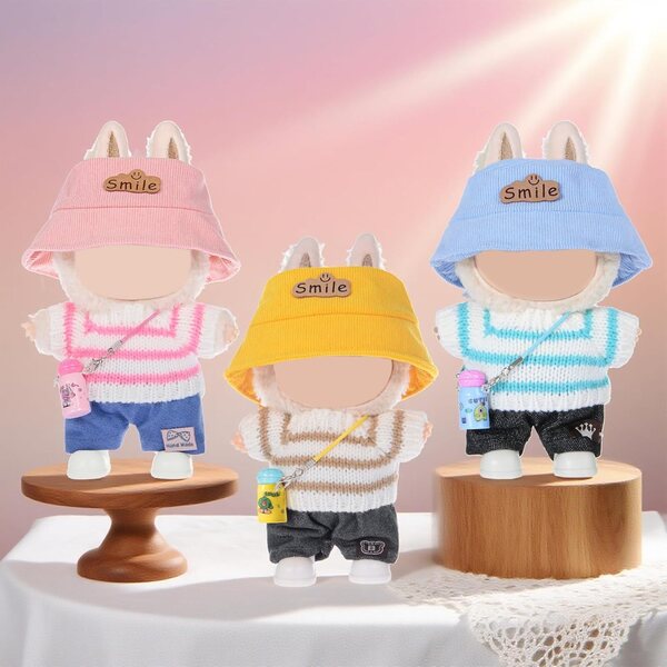 Kleidungs- und Zubehörset für 17-cm-Puppen – 3 Hüte, Pullover, Hosen und Taschen