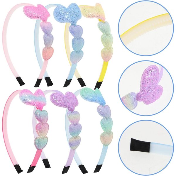 IMIKEYA 6 Cerchietti Cuore Paillettes Colorate per Bambine - Morbidi e Confortevoli