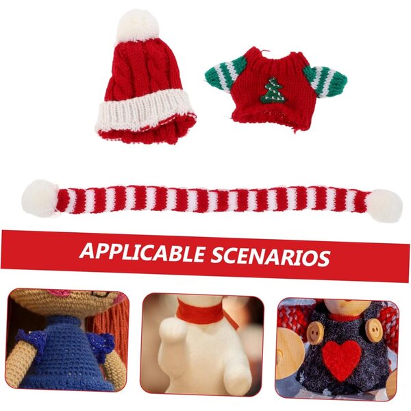 Beaupretty Vestito Natalizio per Bambole: Set Maglione, Sciarpa e Cappello in Morbido Filato