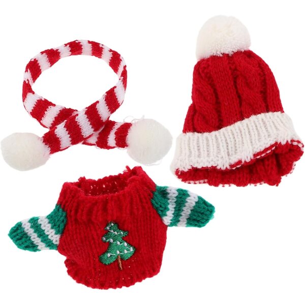 Toyvian Weihnachtskleidung für Puppen und Stofftiere mit Pullover, Schal und Mütze