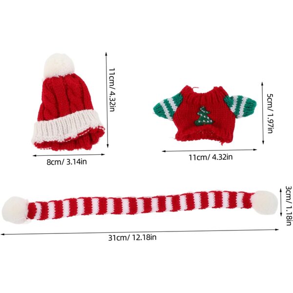 Toyvian Weihnachtskleidung für Puppen und Stofftiere mit Pullover, Schal und Mütze